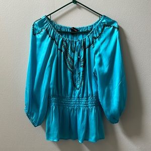 Bebe turquoise and brown silk shirt